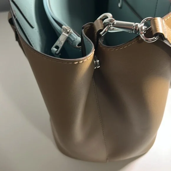 Lauren Ralph Lauren Dryden Marcy Tote Bag Colorblock Blue Tan - Picture 3 of 11